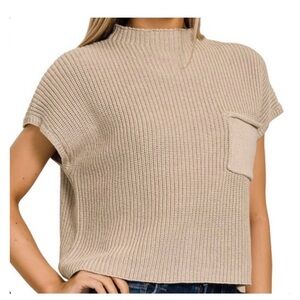 LILLUSORY Beige Knit Sleeveless Top, With Pocket, 100 % Cotton, Sz L